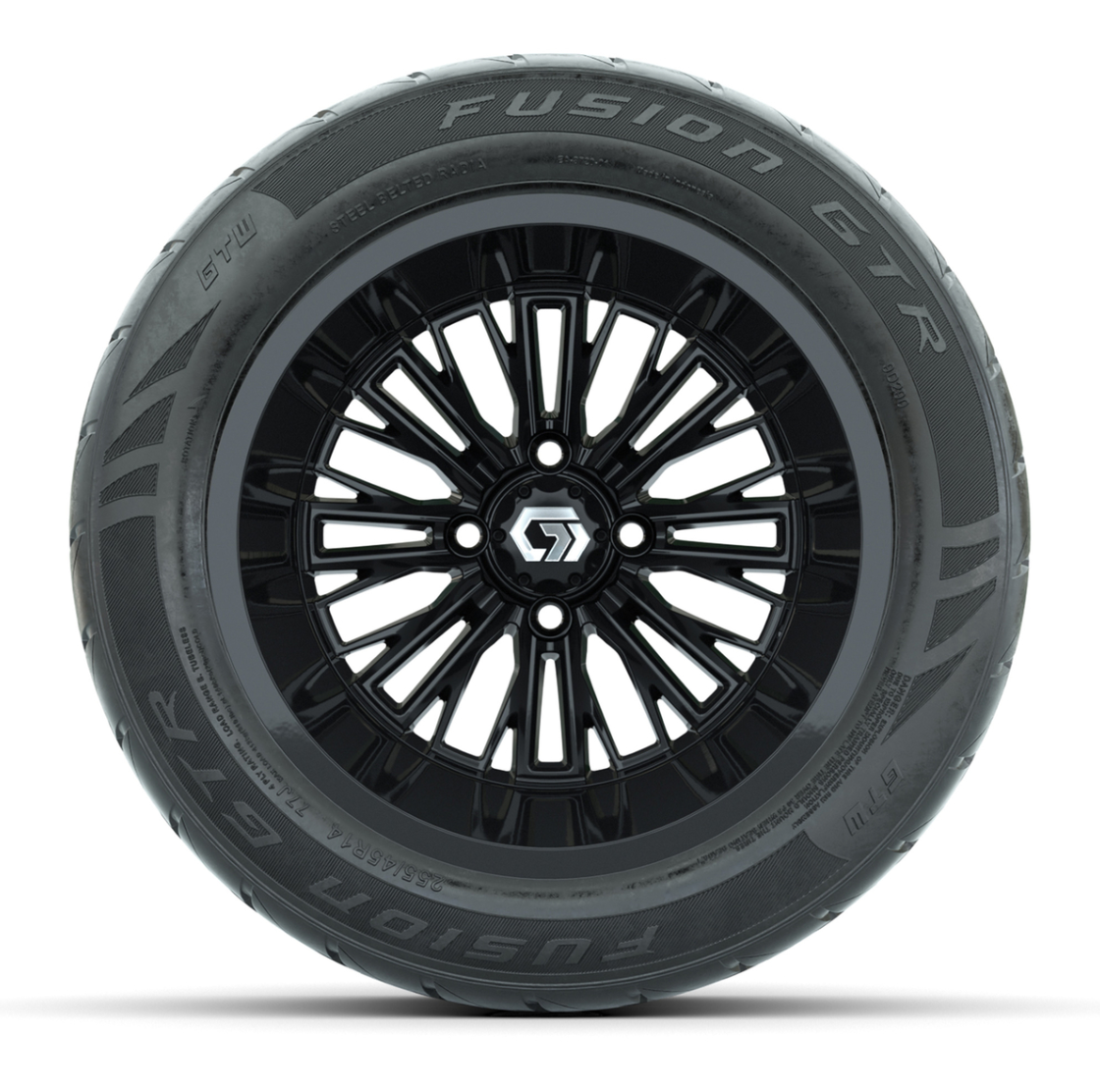 GTW® Viper Gloss Black 14 in Wheels with 255/45-R14 Fusion GTR Steel Belt Radial Street Tires – Full Set