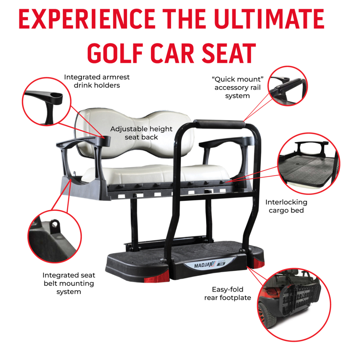 Club Car Precedent MadJax® Genesis 250 Rear Seat with Deluxe White Seat Cushions (Years 2004-Up)