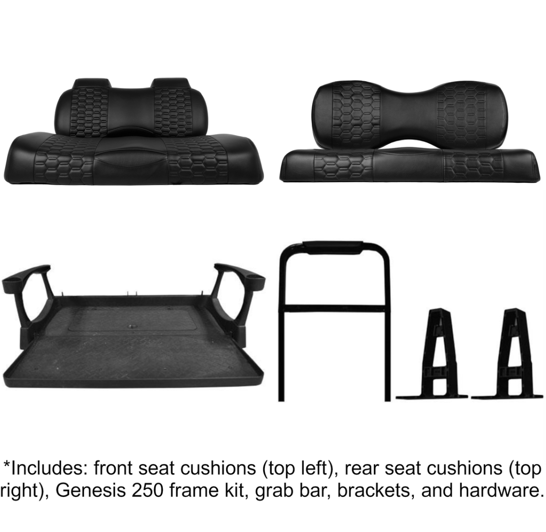 MadJax® Colorado Front and Rear Seat Cushion with G250 Frame Set for EZGO TXT/RXV/S4/L4 & MadJax XSeries Storm – Black