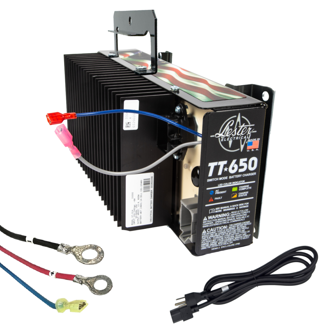 Lester TT-650W Battery Charger and DC Cord with Ring Terminals