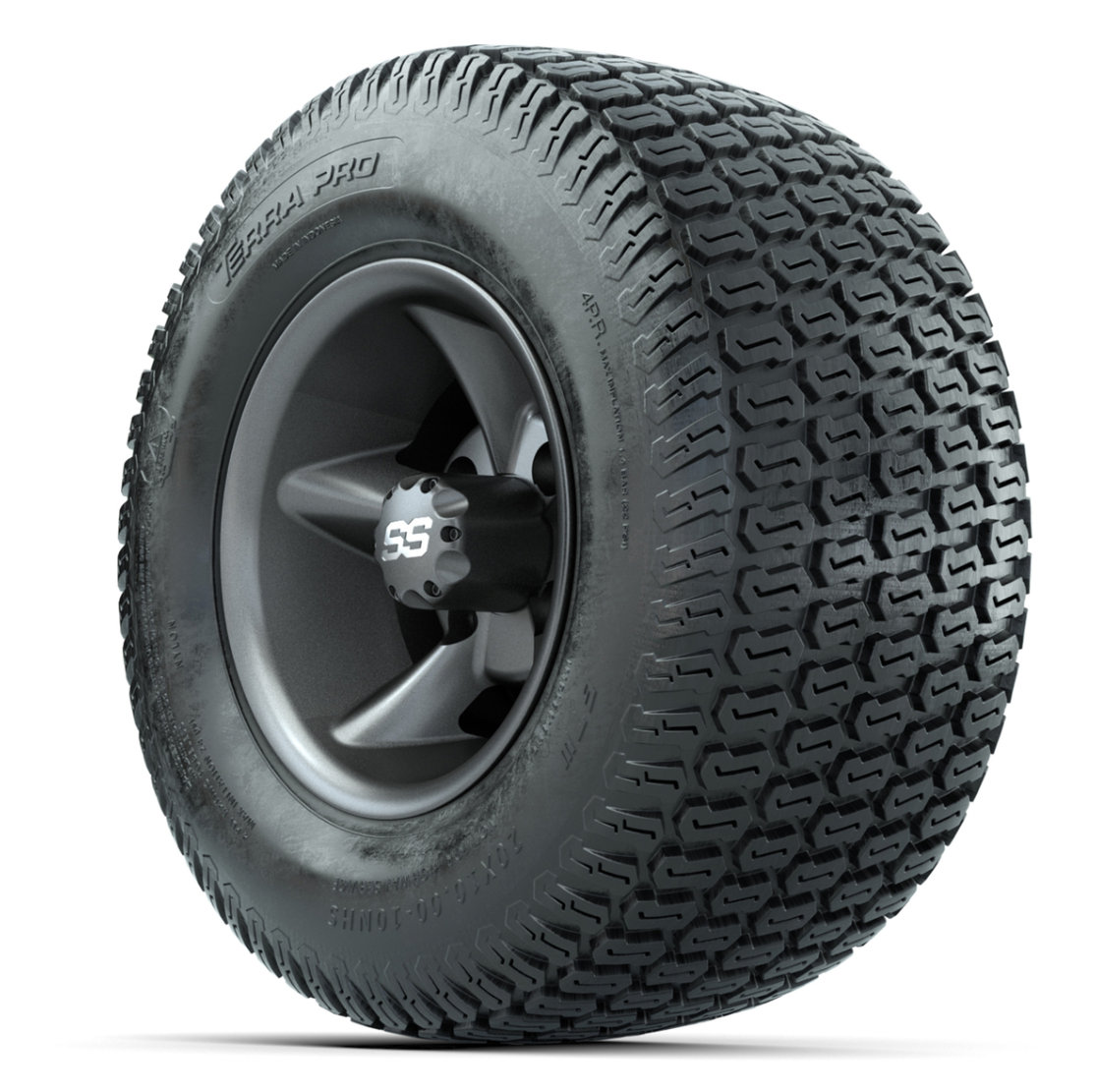 GTW Godfather Matte Gray 10 in Wheels with 20x10-10 S-Pattern Terra Pro Street Tires – Full Set