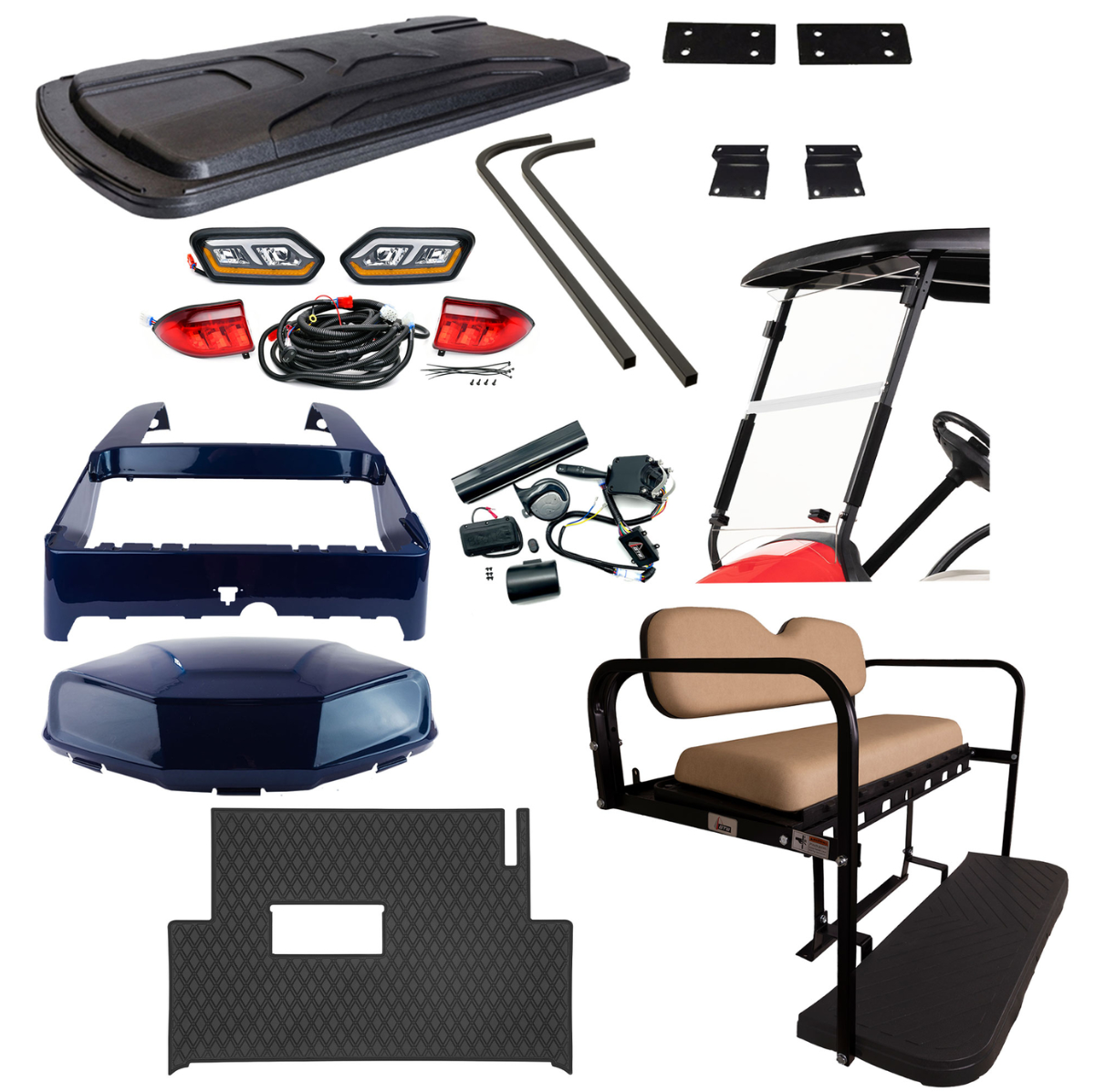 Club Car Tempo Silver Refurb Package with Midnight Blue Metallic Body & Tan Seats (Years 2019-Up)