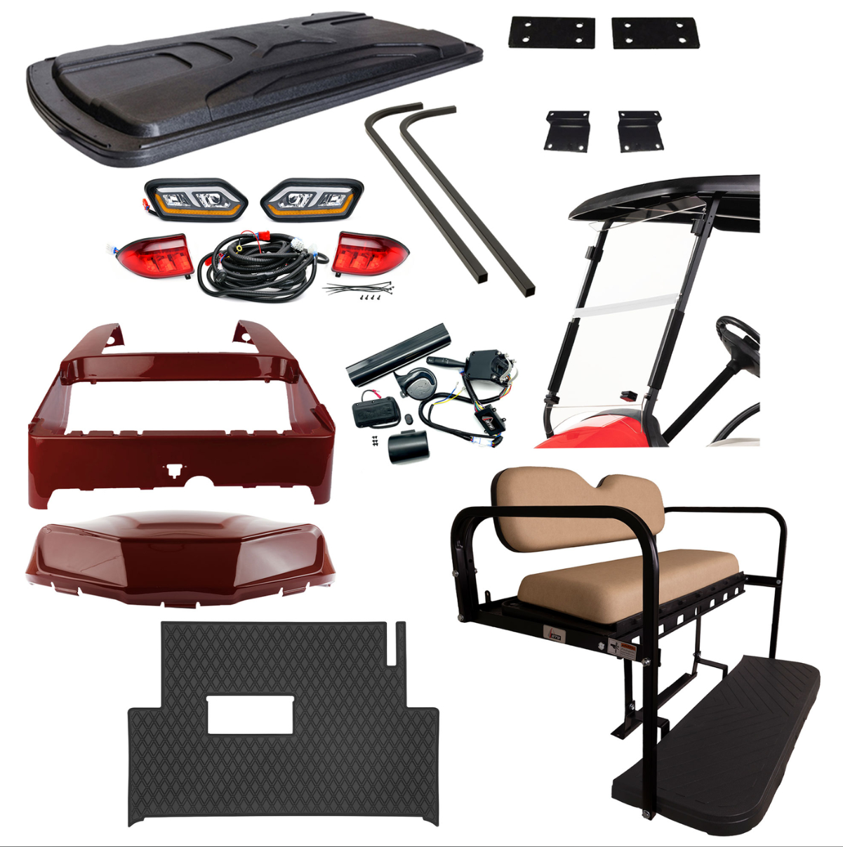 Club Car Tempo Silver Refurb Package with Vintage Burgundy Metallic Body & Tan Seats (Years 2019-Up)