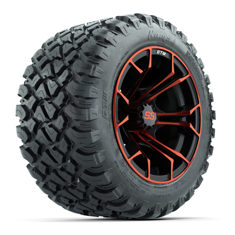 GTW® Spyder Black/Red 12 in Wheels with 22X11-R12 Nomad Steel Belt Radial All-Terrain Tires – Full Set