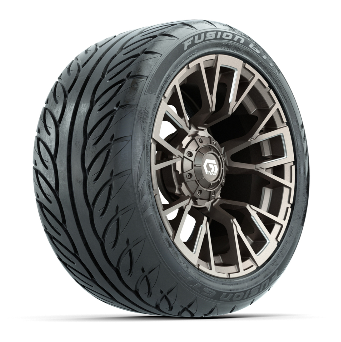 GTW® Vandal Bronze/Machined 14 in Wheels with 225/40-R14 Fusion GTR Steel Belt Radial Street Tires – Full Set