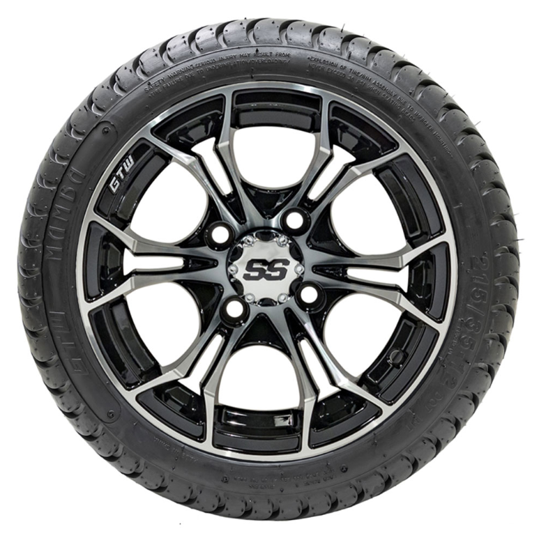 GTW Spyder Black and Machined 12 in Wheels with 18in Mamba Street Tires – Set of 4