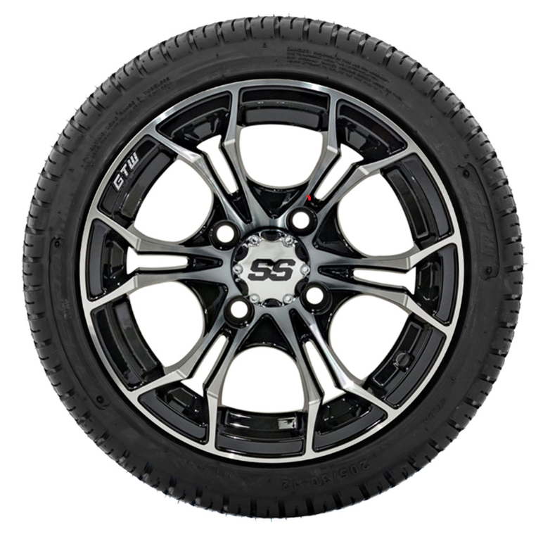 GTW Spyder Machined and Black 12 in Wheels with 18in Fusion Street Tires – Set of 4