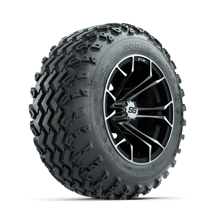 GTW Spyder Machined/Black 12 in Wheels with 22x11.00-12 Rogue All Terrain Tires – Full Set