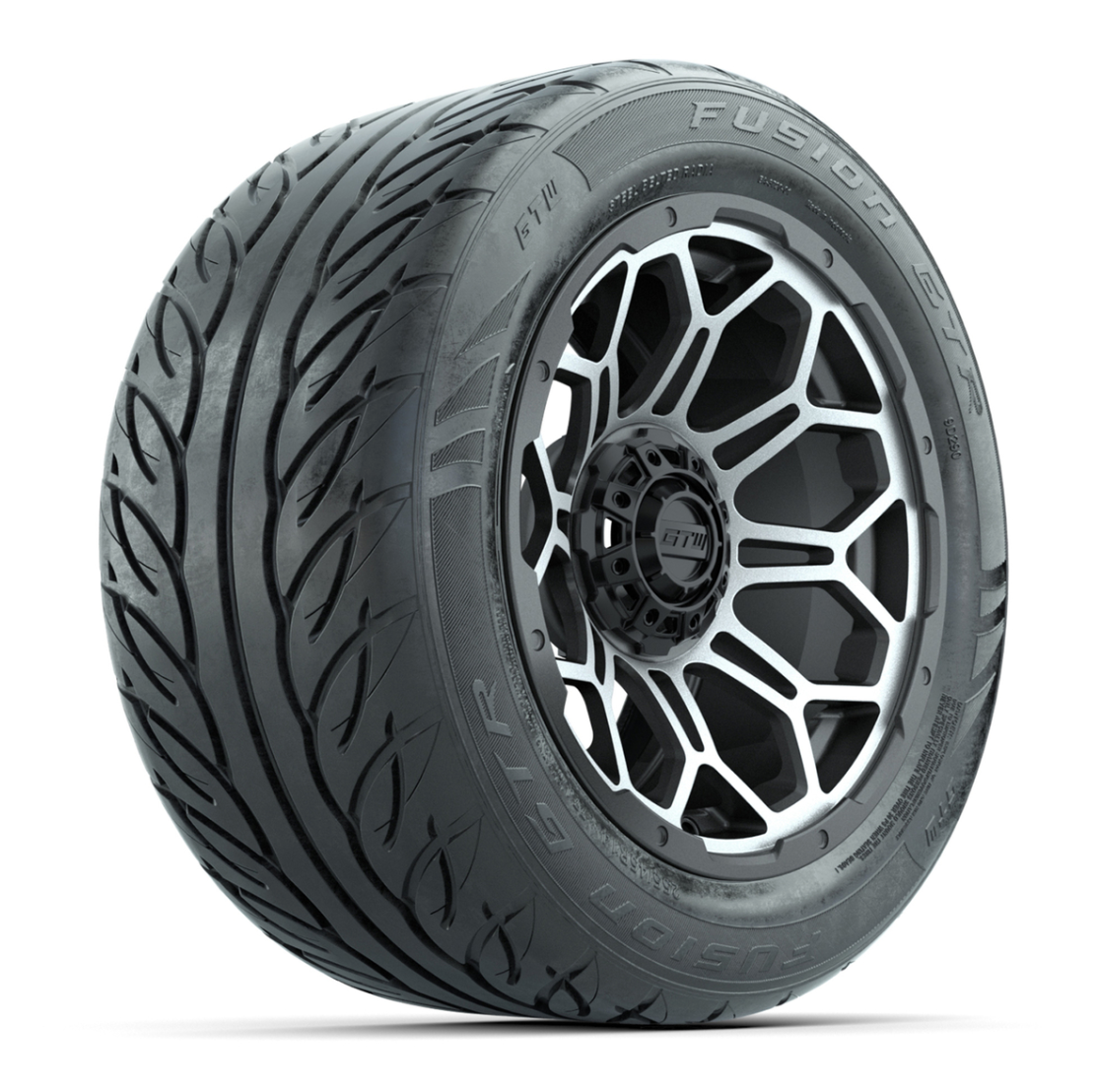 GTW® Bravo Matte Gray/Machined 14 in Wheels with 255/45-R14 Fusion GTR Steel Belt Radial Street Tires – Full Set