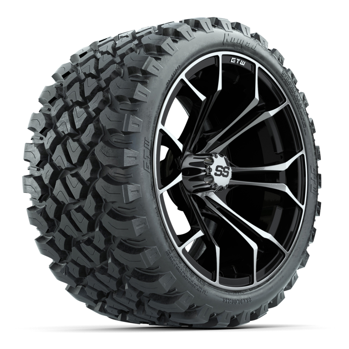 GTW Spyder Machined/Black 15 in Wheels with 23x10-R15 Nomad All-Terrain Tires – Full Set
