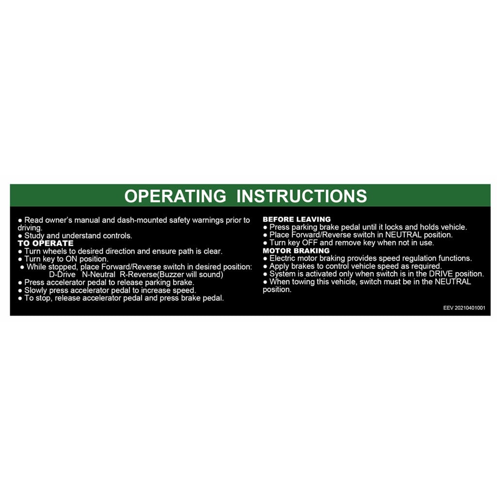 Evolution 2.07.0567 Operation Instruction Decal