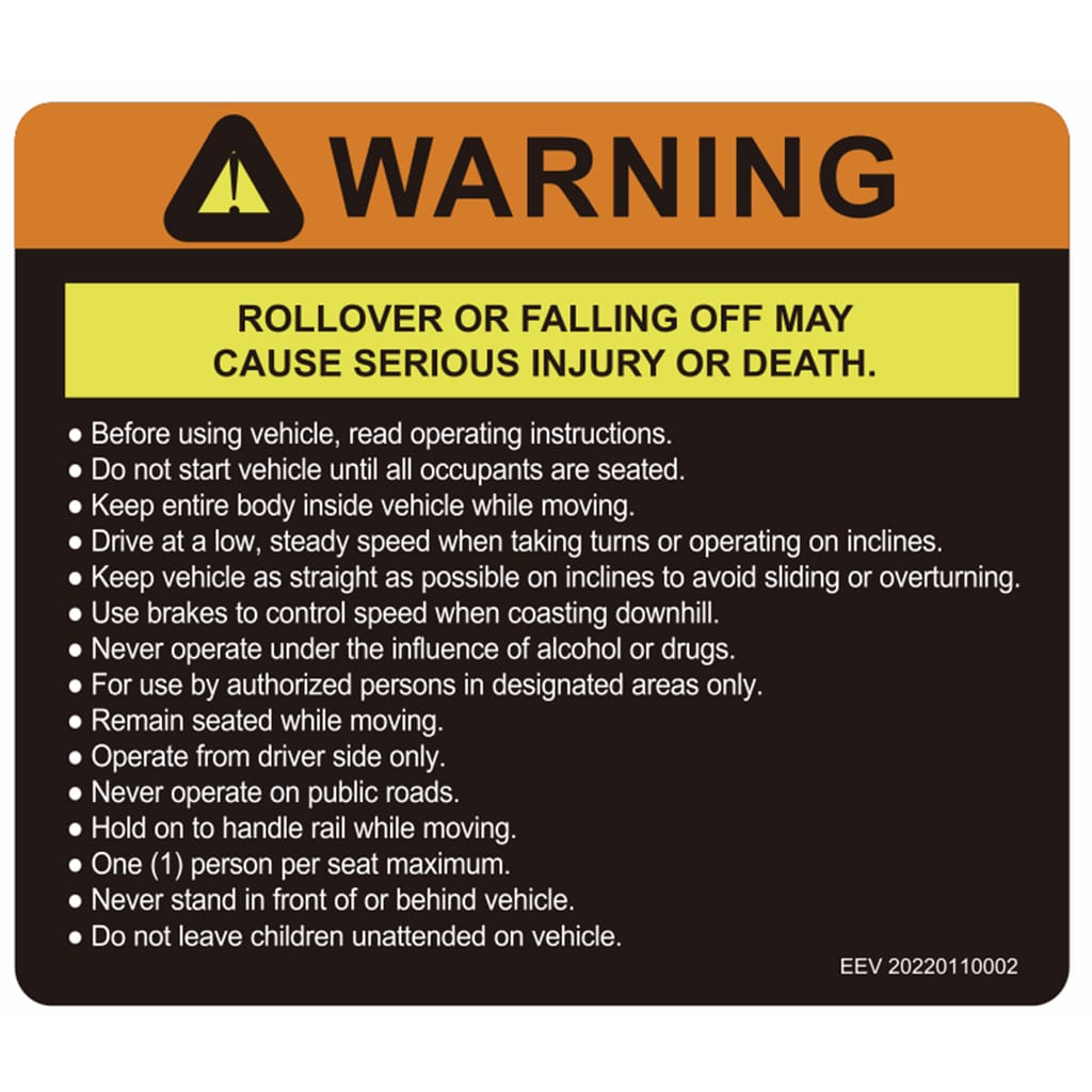 Evolution 2.07.0610 Operator Warning Decal