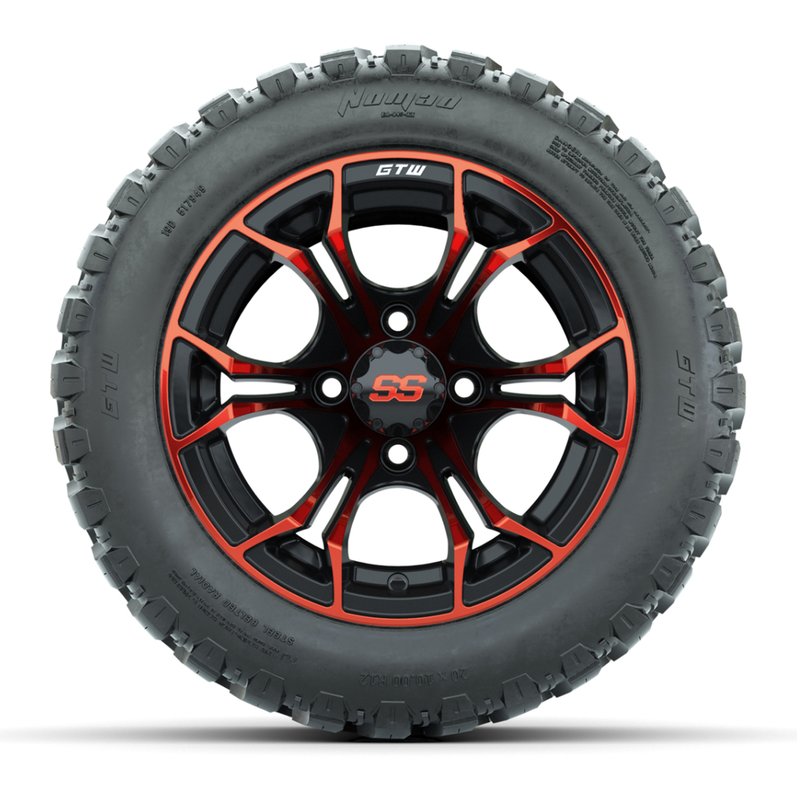 GTW® Spyder Black/Red 12 in Wheels with 20X10-12 Nomad Steel Belt Radial All-Terrain Tires – Full Set