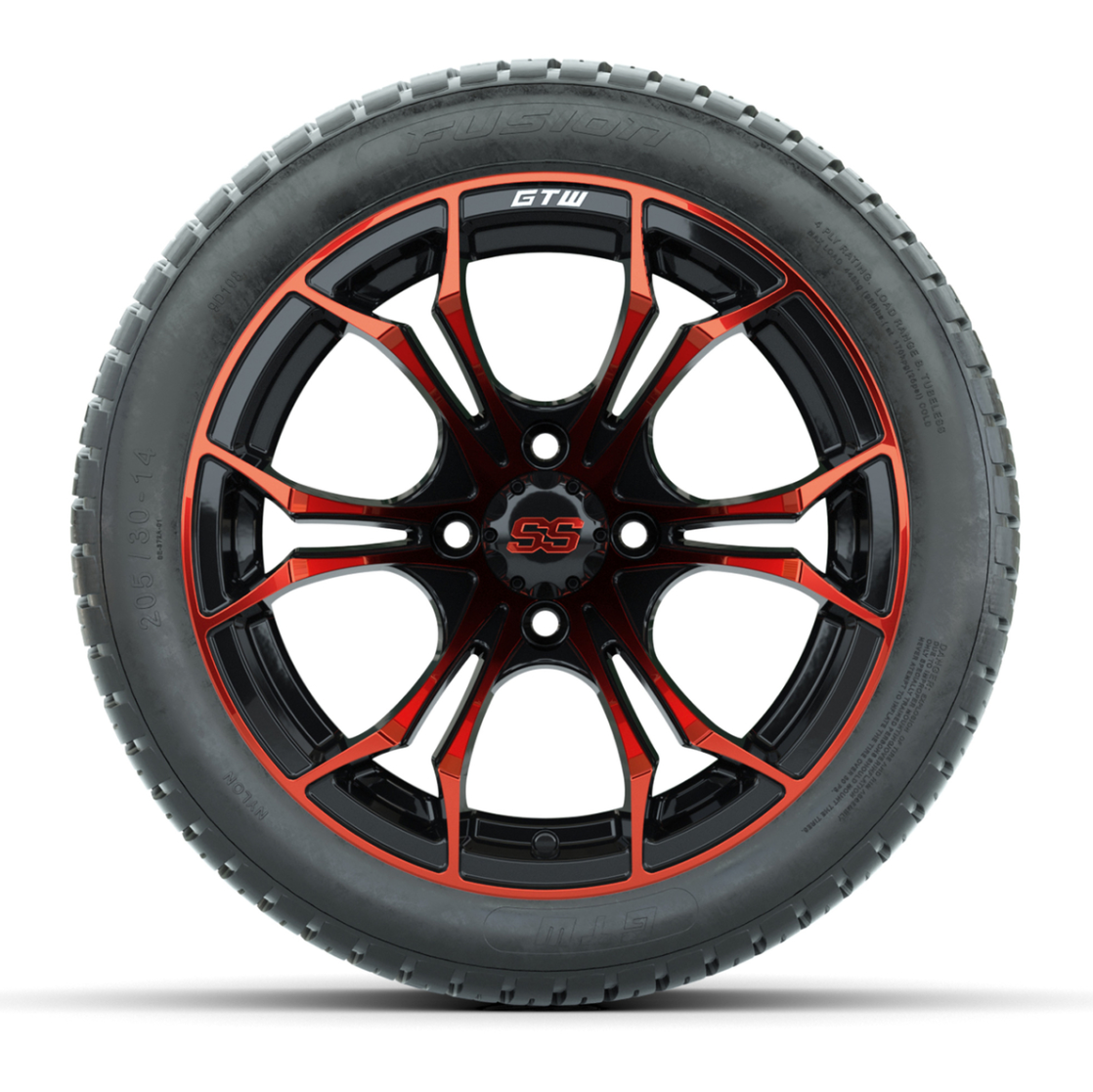 GTW® Spyder Black/Red 14 in Wheels with 205/30-R14 Fusion Street Tires – Full Set