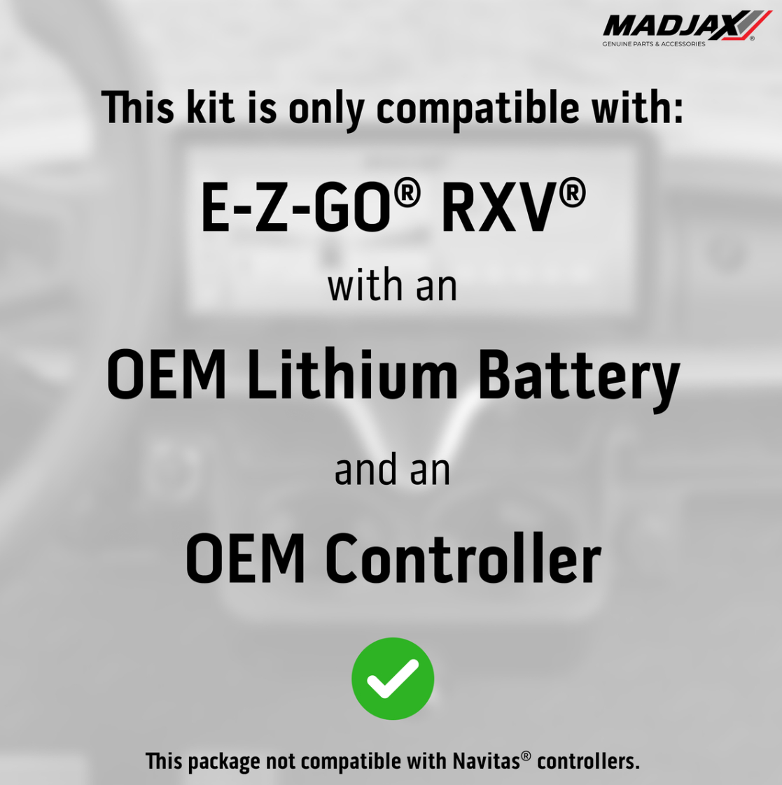 MadJax® Kinect™ Display Screen Kit for A/C motor EZGO RXV ELiTE with OEM Lithium Battery Setup
