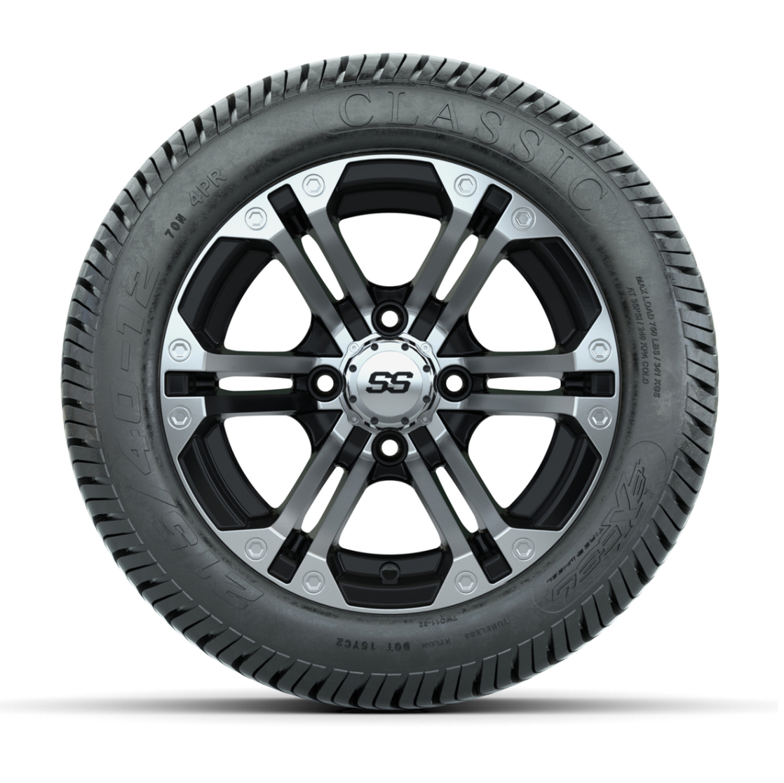 12” GTW Specter Black and Machined Wheels with Excel Lo-Pro Street Tires – Set of 4