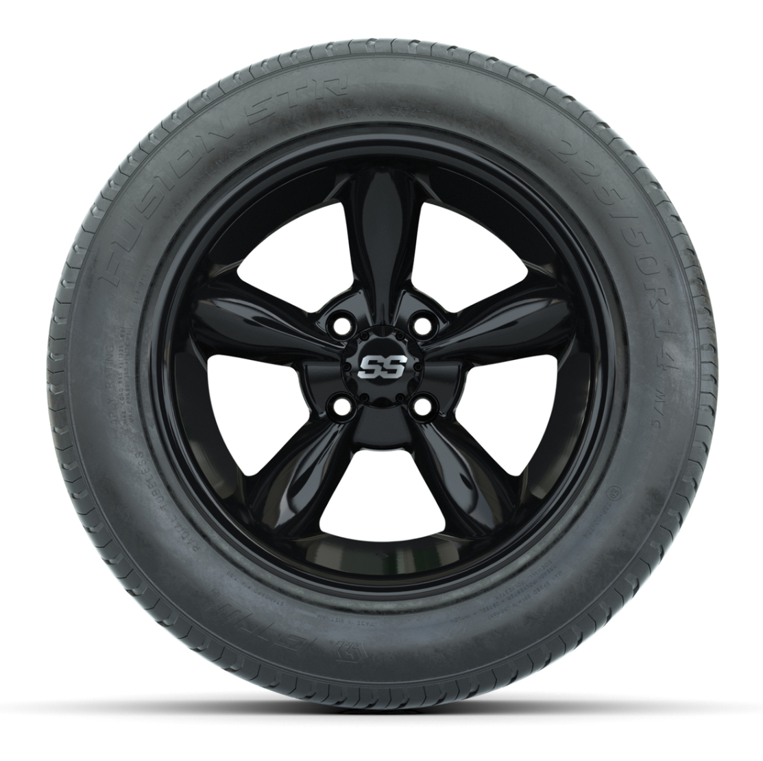 GTW® Godfather Black 14 in Wheels with 225/50-R14 Fusion STR DOT Approved Street Tires - Full Set