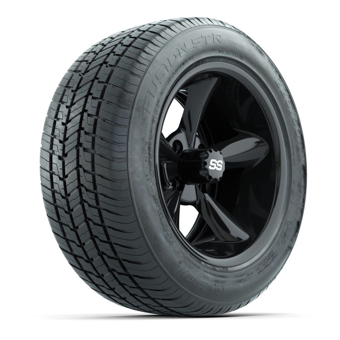 GTW® Godfather Black 14 in Wheels with 225/50-R14 Fusion STR DOT Approved Street Tires - Full Set