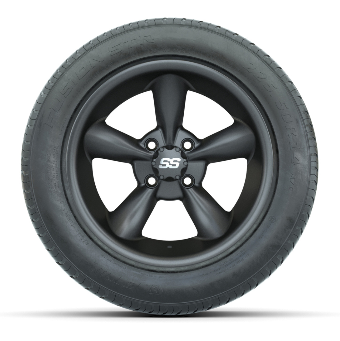 GTW® Godfather Matte Gray 14 in Wheels with 225/50-R14 Fusion STR DOT Approved Street Tires - Full Set