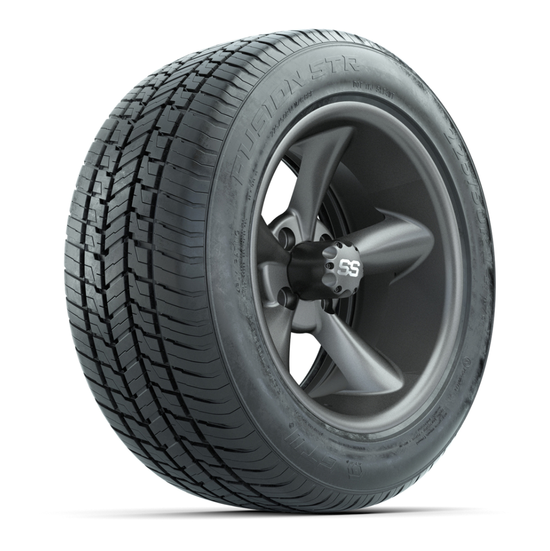 GTW® Godfather Matte Gray 14 in Wheels with 225/50-R14 Fusion STR DOT Approved Street Tires - Full Set