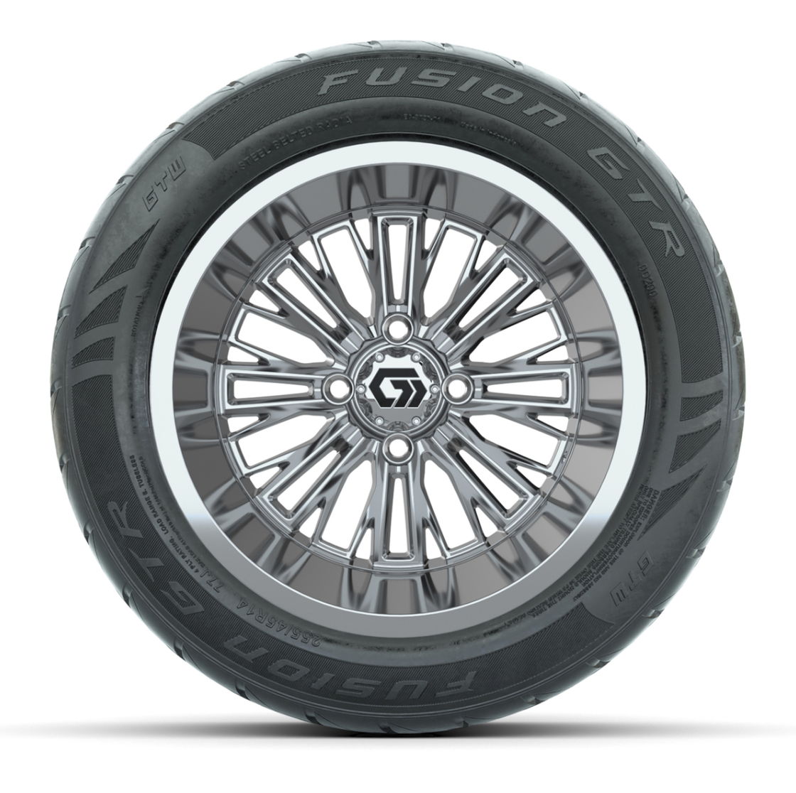 GTW® Viper Chrome 14 in Wheels with 255/45-R14 Fusion GTR Steel Belt Radial Street Tires – Full Set