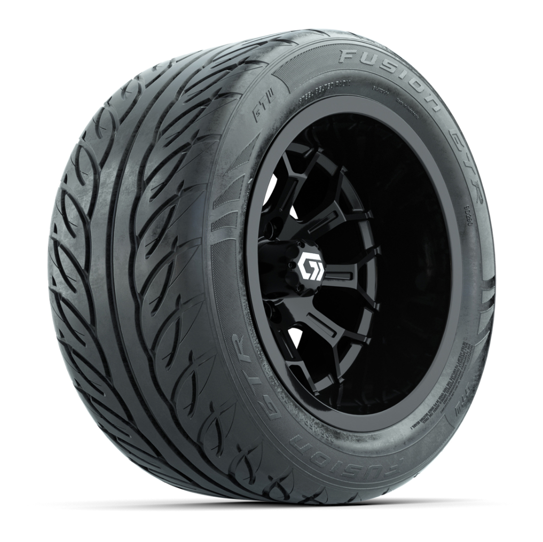 GTW® Assault Gloss Black 14 in Wheels with 255/45-R14 Fusion GTR Steel Belt Radial Street Tires – Full Set