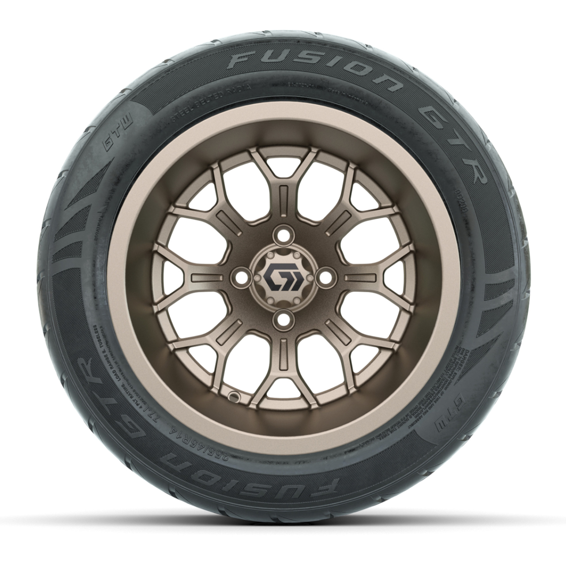 GTW® Assault Matte Bronze 14 in Wheels with 255/45-R14 Fusion GTR Steel Belt Radial Street Tires – Full Set