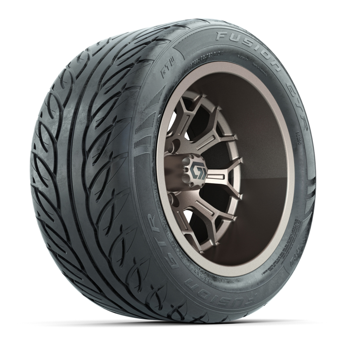 GTW® Assault Matte Bronze 14 in Wheels with 255/45-R14 Fusion GTR Steel Belt Radial Street Tires – Full Set