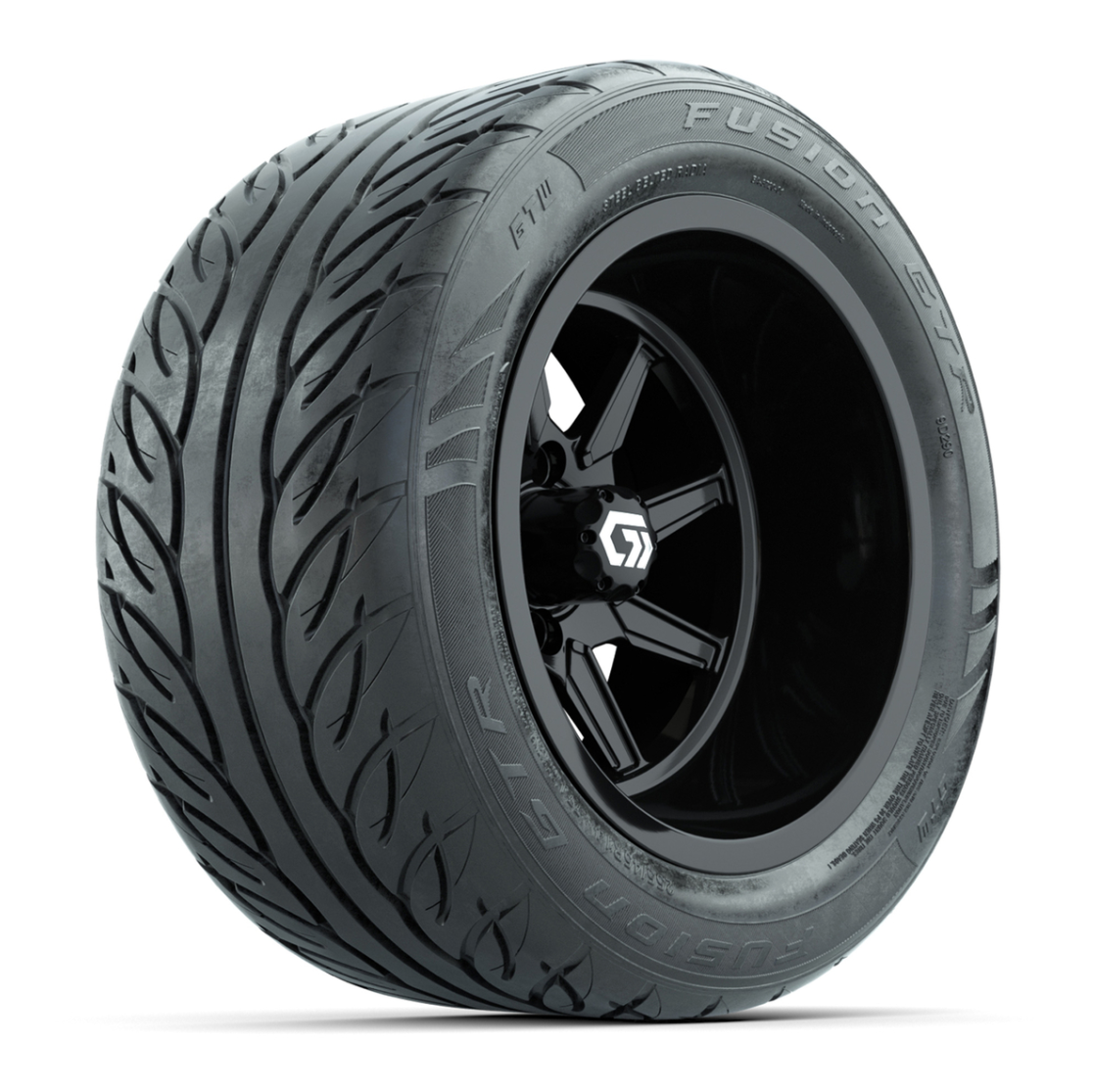 GTW® Reaper Gloss Black 14 in Wheels with 255/45-R14 Fusion GTR Steel Belt Radial Street Tires – Full Set