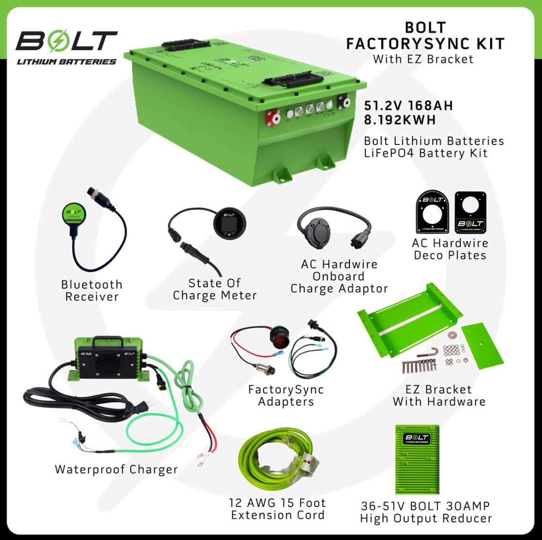Bolt Energy Club Car 51V 168AH Heated Standard Battery FactorySync Kit