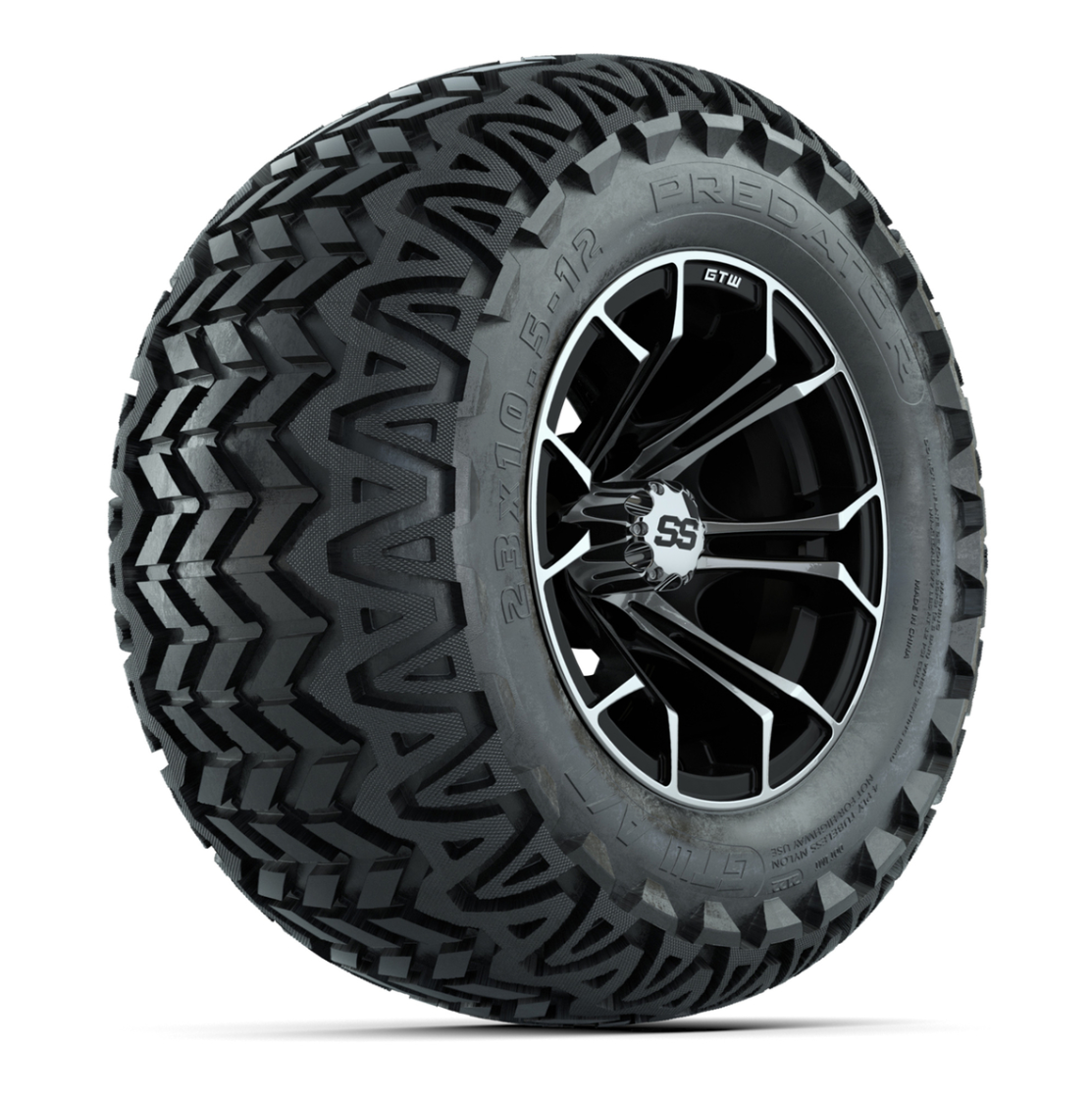 Set of 4 GTW Spyder Black and Machined Wheels with Predator A-T Tires - 12 Inch