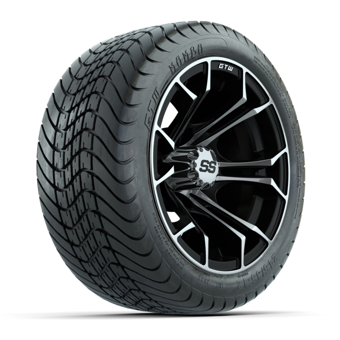 GTW Spyder Black and Machined 12 in Wheels with 18in Mamba Street Tires – Set of 4