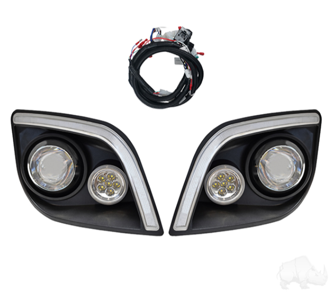 RHOX LED Head Lights w/ RGBW Accent Lights, E-Z-GO Express Includes Retrofit Kit to OEM Harness