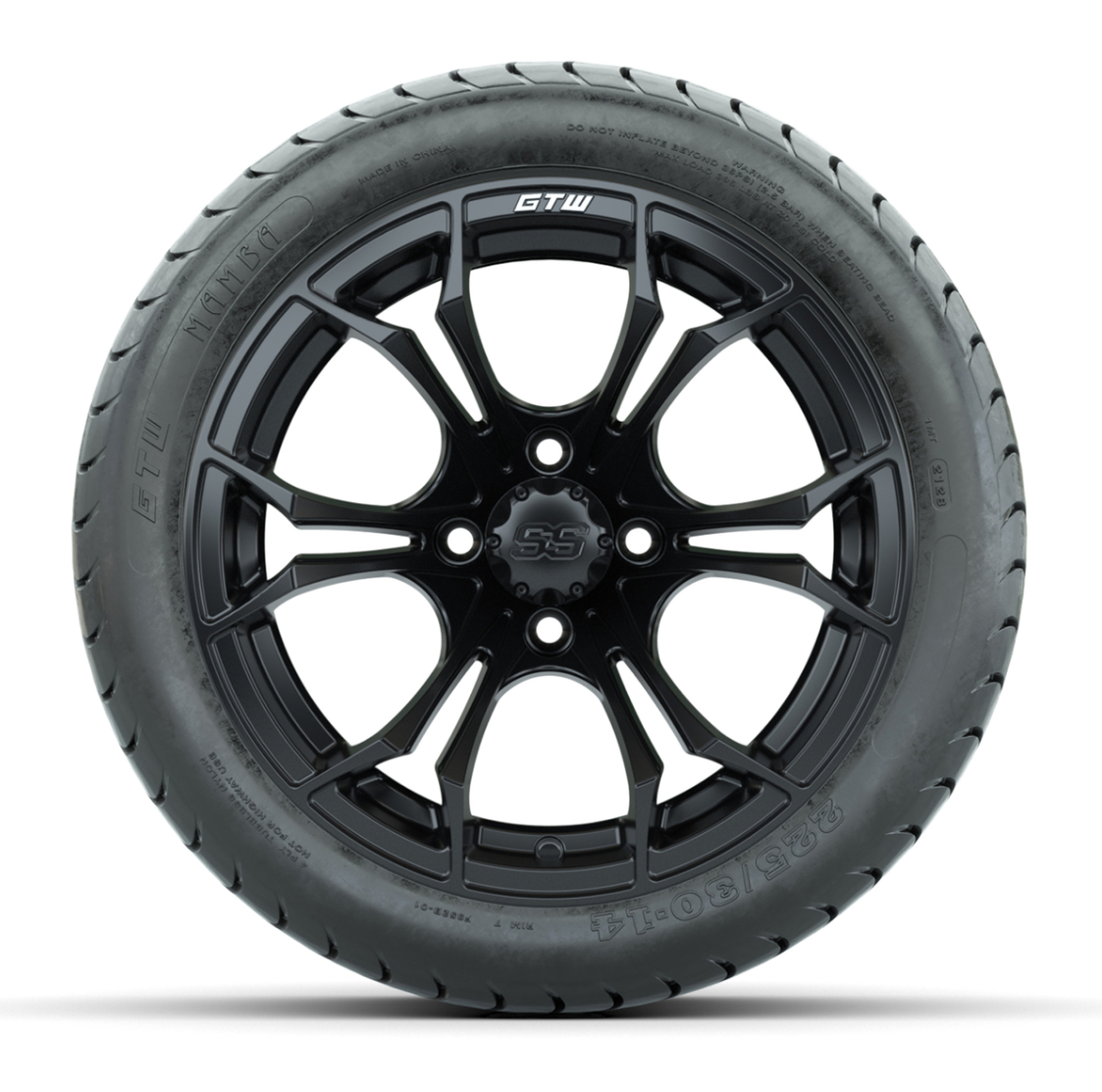 GTW Spyder Matte Black 14 in Wheels with 225/30-14 Mamba Street Tires – Full Set