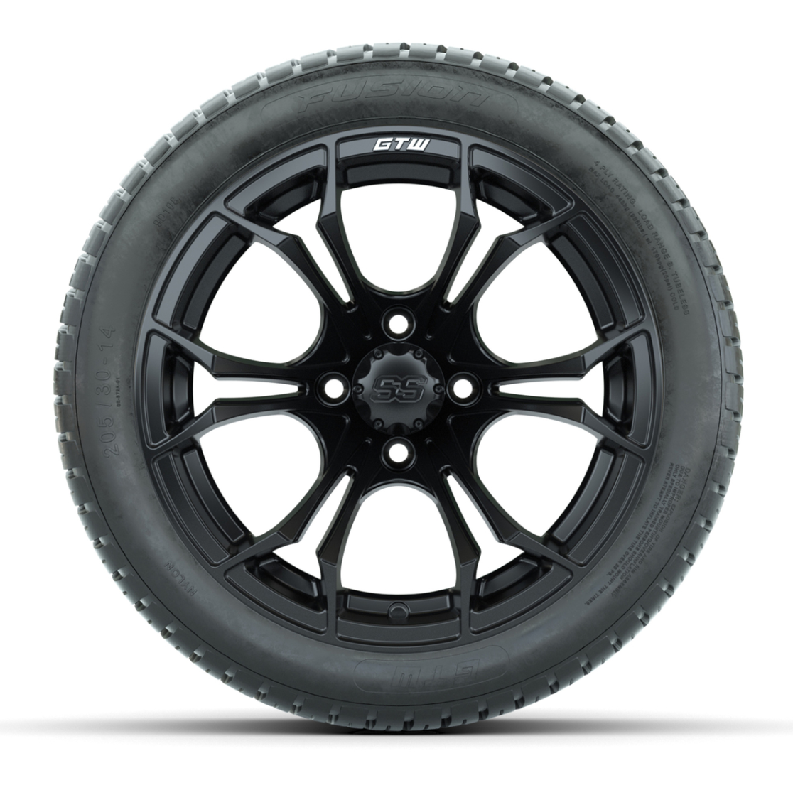 GTW Spyder Matte Black 14 in Wheels with 205/30-14 Fusion Street Tires – Full Set
