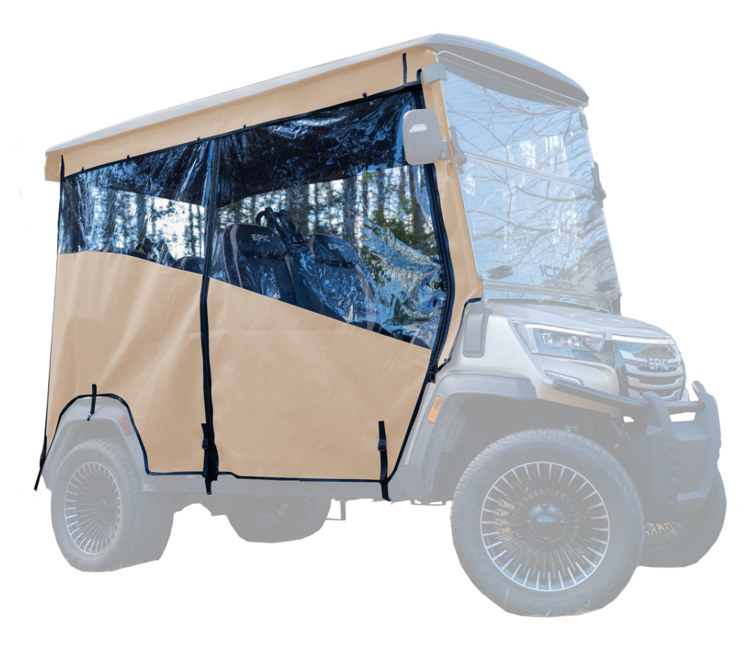 RedDot 4-Forward Seating with OEM Top 3-Sided Track Style Linen Enclosure for ICON & Epic E40FX Golf Carts