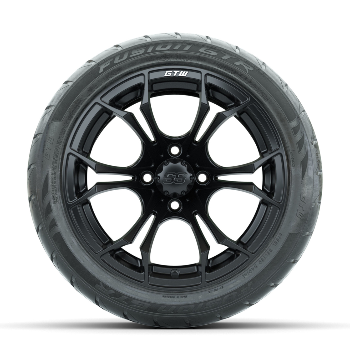GTW Spyder Matte Black 14 in Wheels with 225/40-R14 Fusion GTR Street Tires – Full Set
