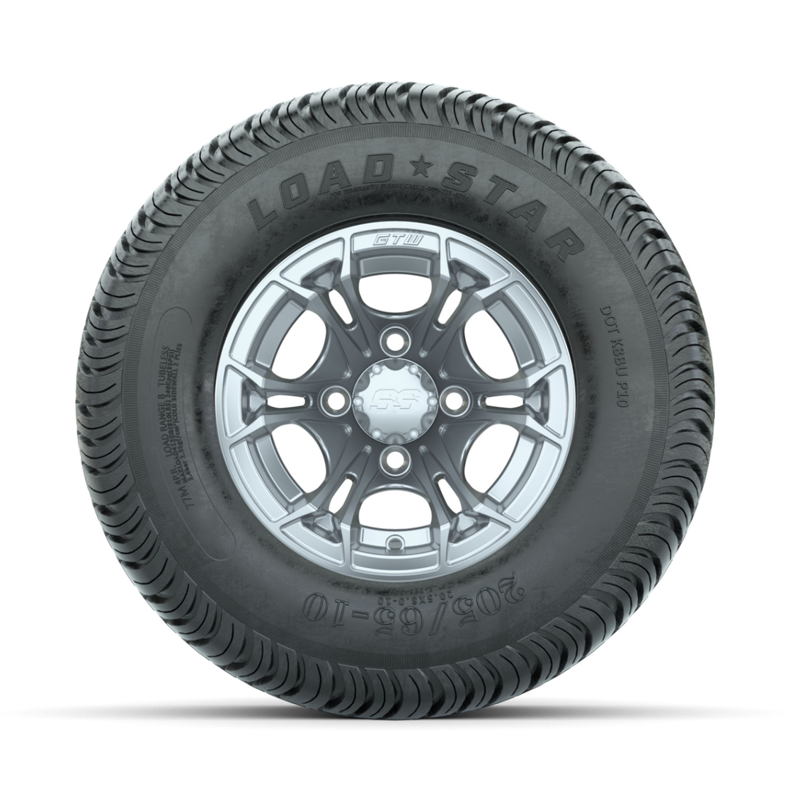 GTW Spyder Silver Brush 10 in Wheels with 205/65-10 Kenda Load Star Street Tires – Full Set