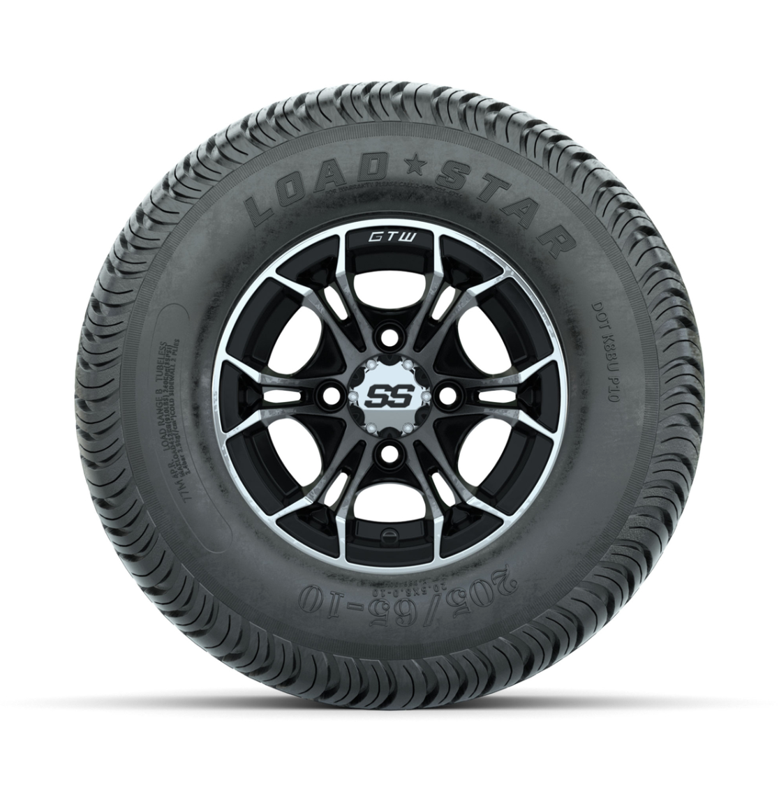 GTW Spyder Machined/Black 10 in Wheels with 205/65-10 Kenda Load Star Street Tires – Full Set