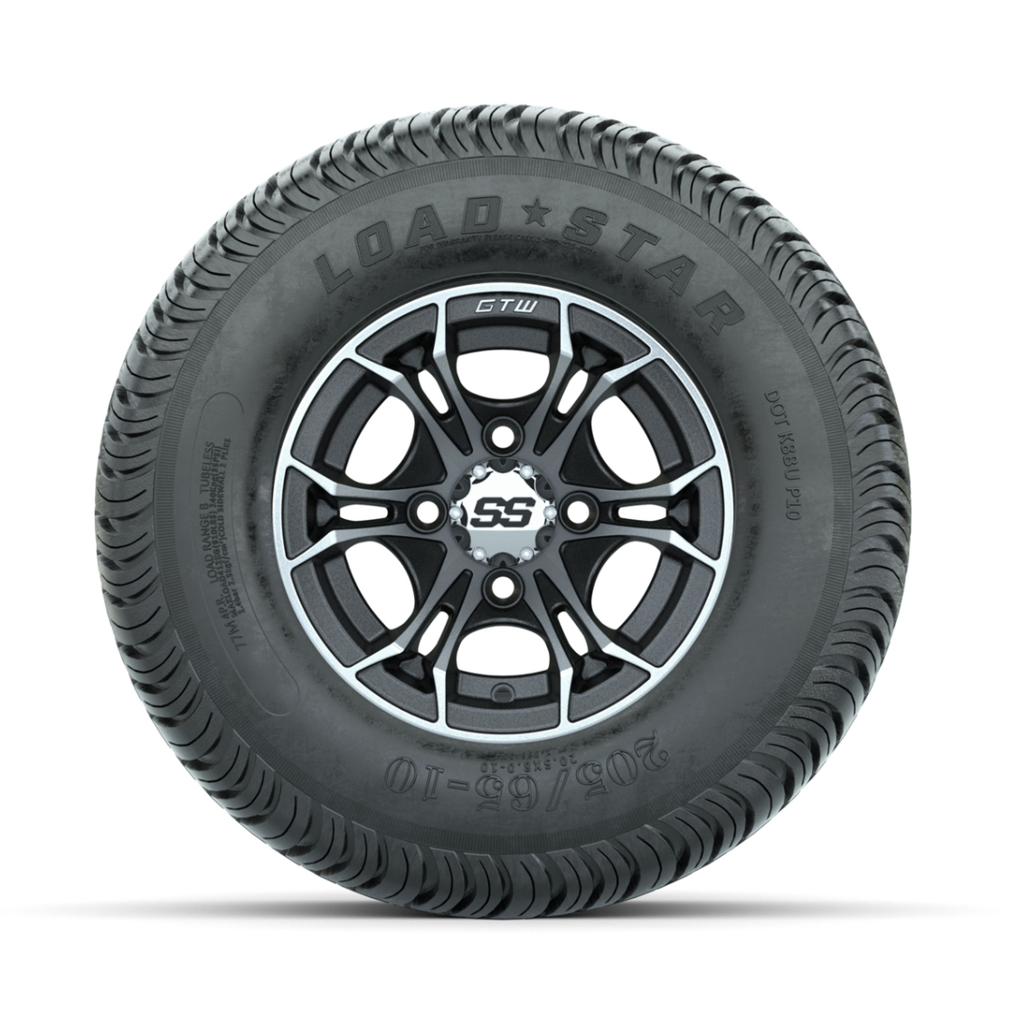GTW Spyder Machined/Matte Grey 10 in Wheels with 205/65-10 Kenda Load Star Street Tires – Full Set