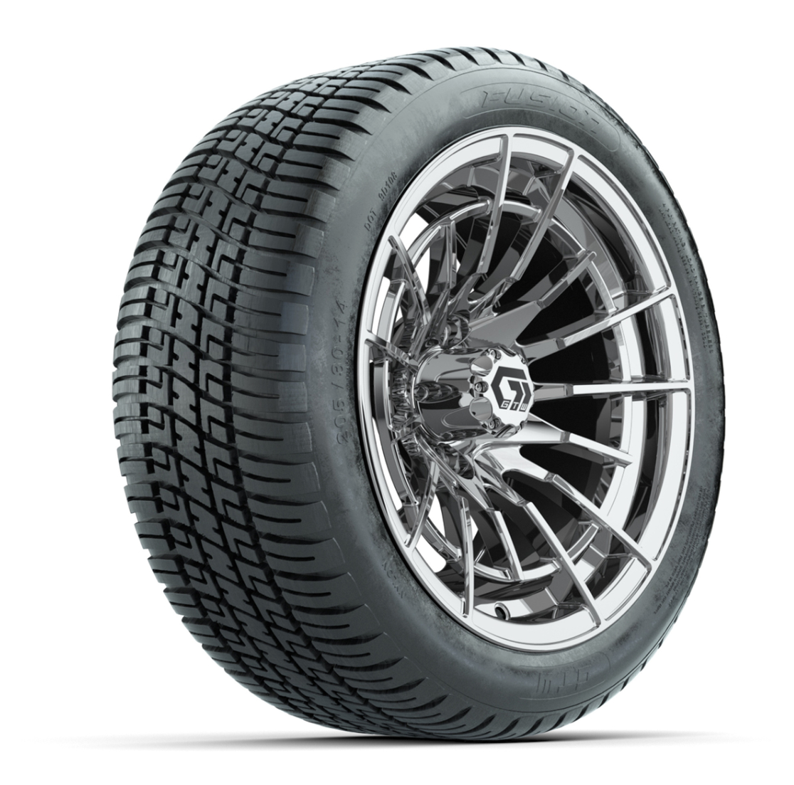 GTW® Boost Chrome 14 in Wheels with 205/30-14 Fusion Street Tires – Full Set