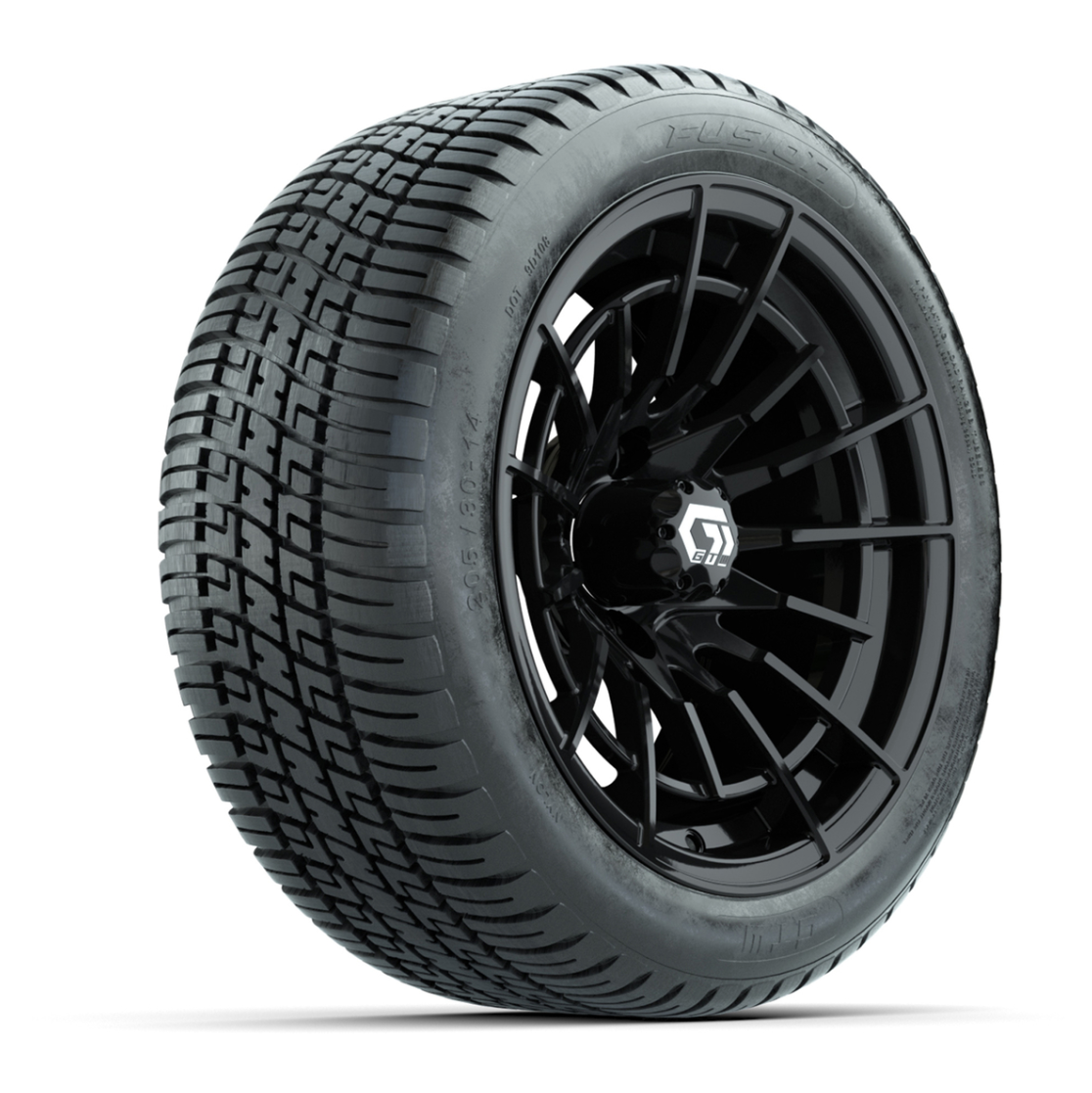 GTW® Boost Gloss Black 14 in Wheels with 205/30-14 Fusion Street Tires – Full Set