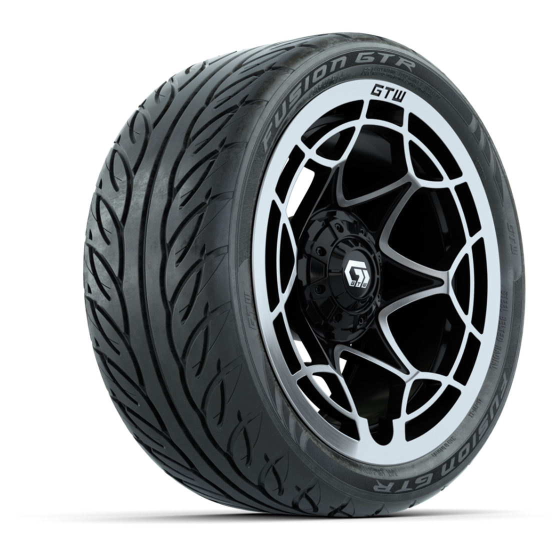 GTW® Nexus Gloss Black/Silver 14 in Wheels with 205/40-R14 Fusion GTR Steel Belted Street Tires – Full Set