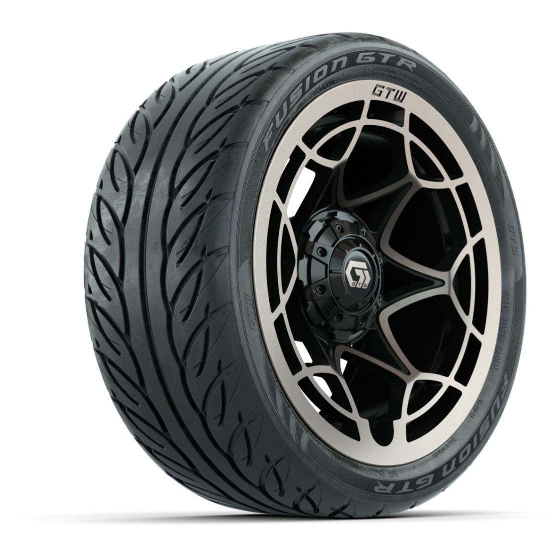 GTW® Nexus Gloss Black/Bronze 14 in Wheels with 205/40-R14 Fusion GTR Steel Belted Street Tires – Full Set