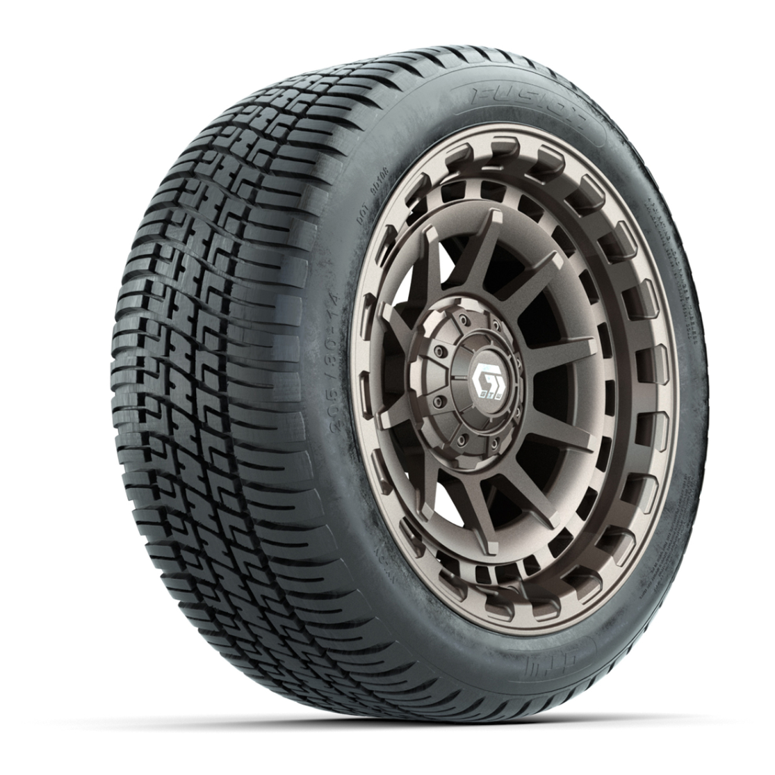 GTW® Barricade Satin Bronze 14 in Wheels with 205/30-14 Fusion Street Tires – Full Set
