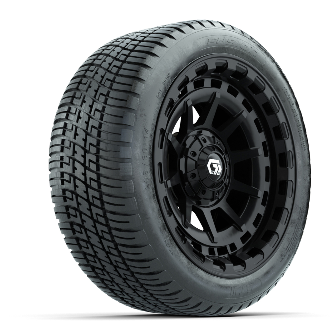 GTW® Barricade Gloss Black 14 in Wheels with 205/30-14 Fusion Street Tires – Full Set
