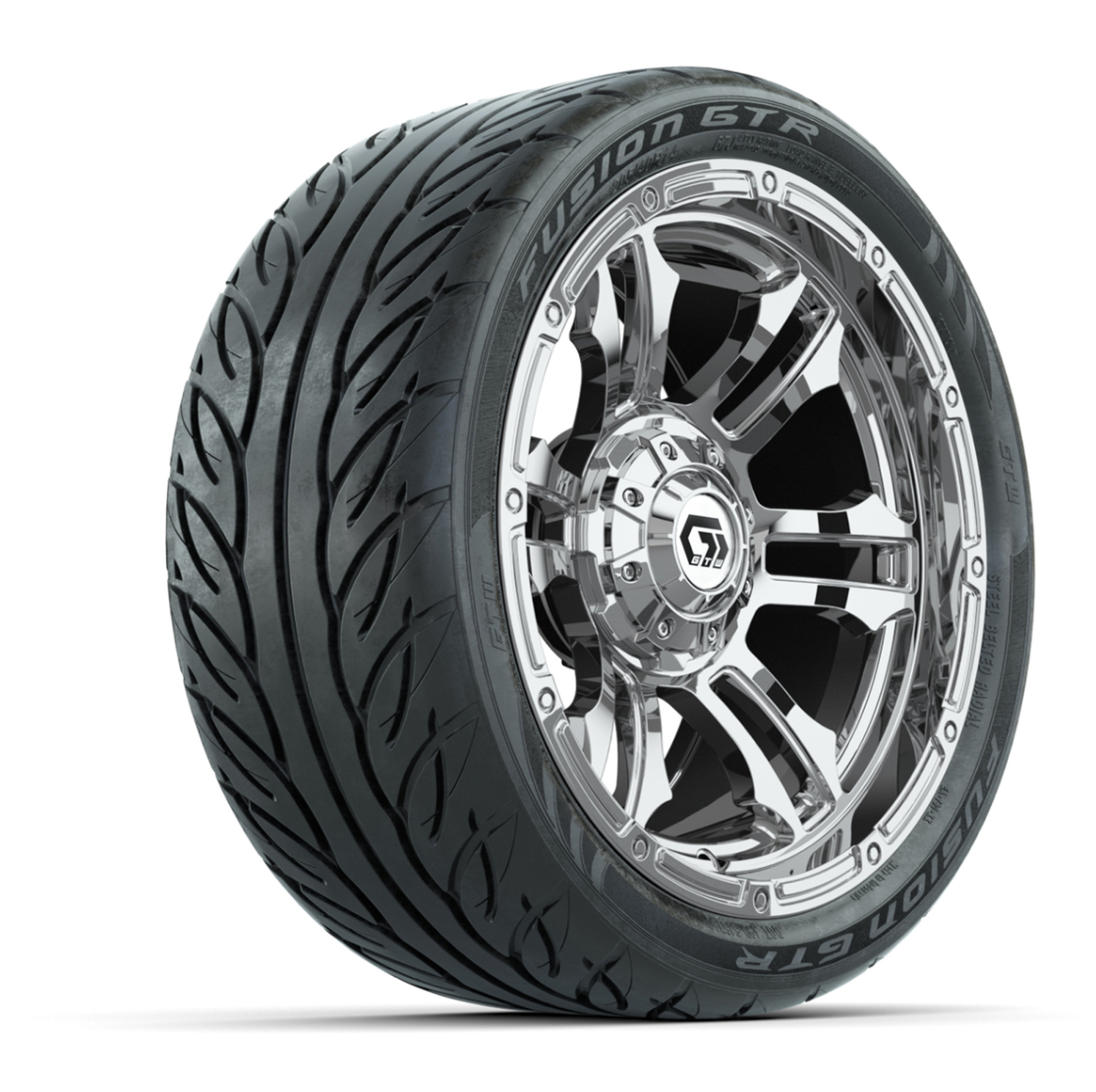 GTW® Shogun Chrome 14 in Wheels with 205/40-R14 Fusion GTR Steel Belted Street Tires – Full Set