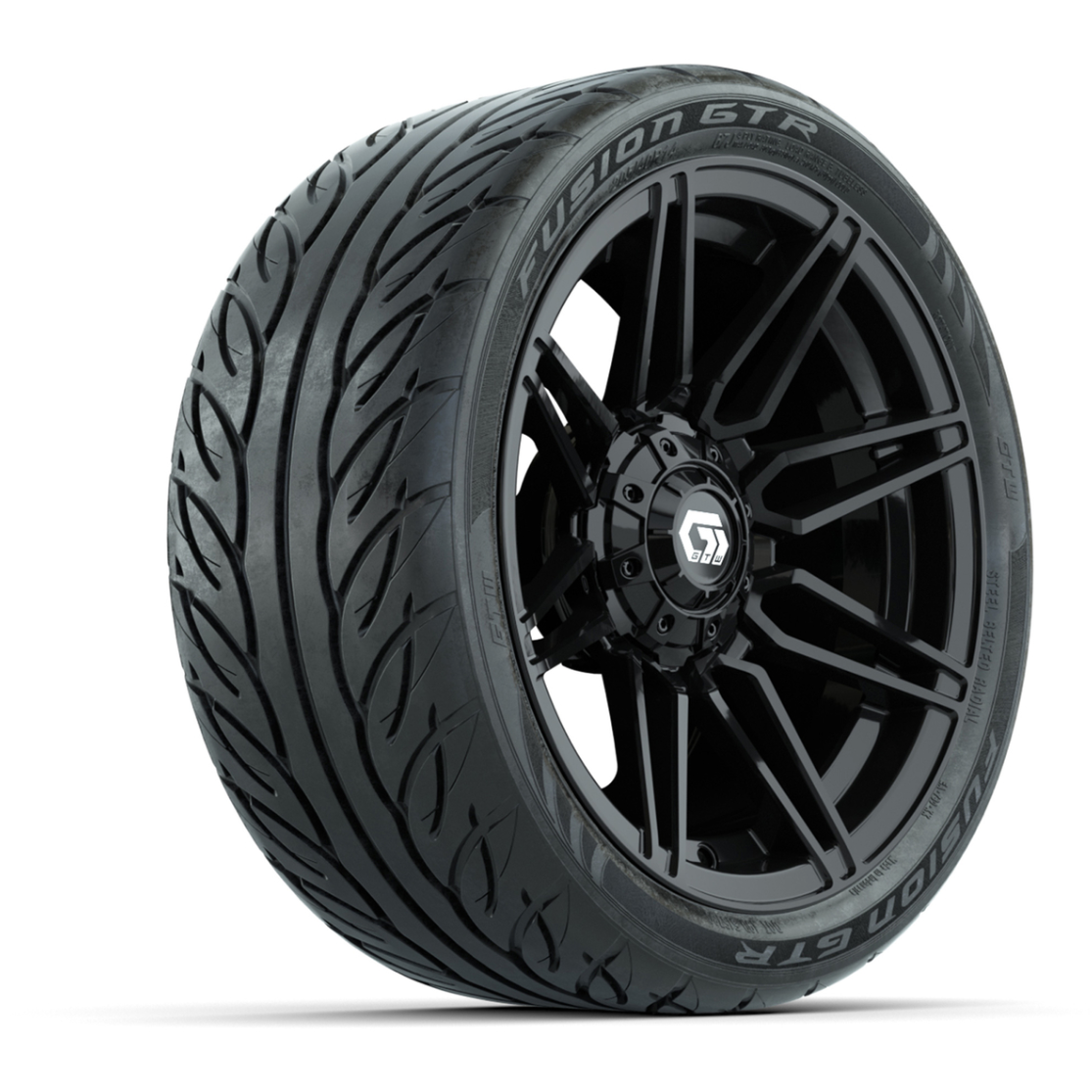 GTW® Stealth Gloss Black 14 in Wheels with 205/40-R14 Fusion GTR Steel Belted Street Tires – Full Set
