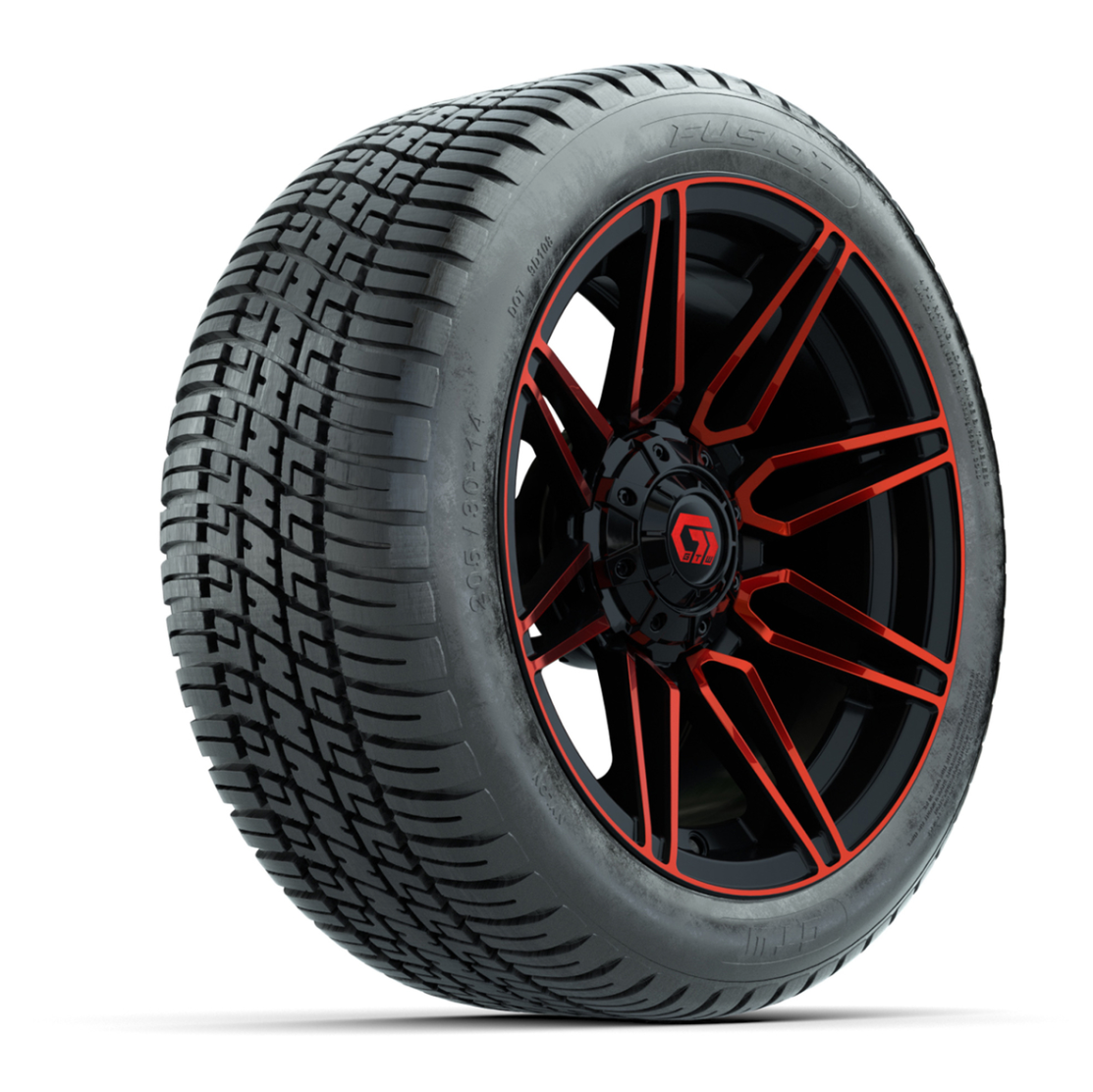 GTW® Stealth Gloss Black/Red 14 in Wheels with 205/30-14 Fusion Street Tires – Full Set