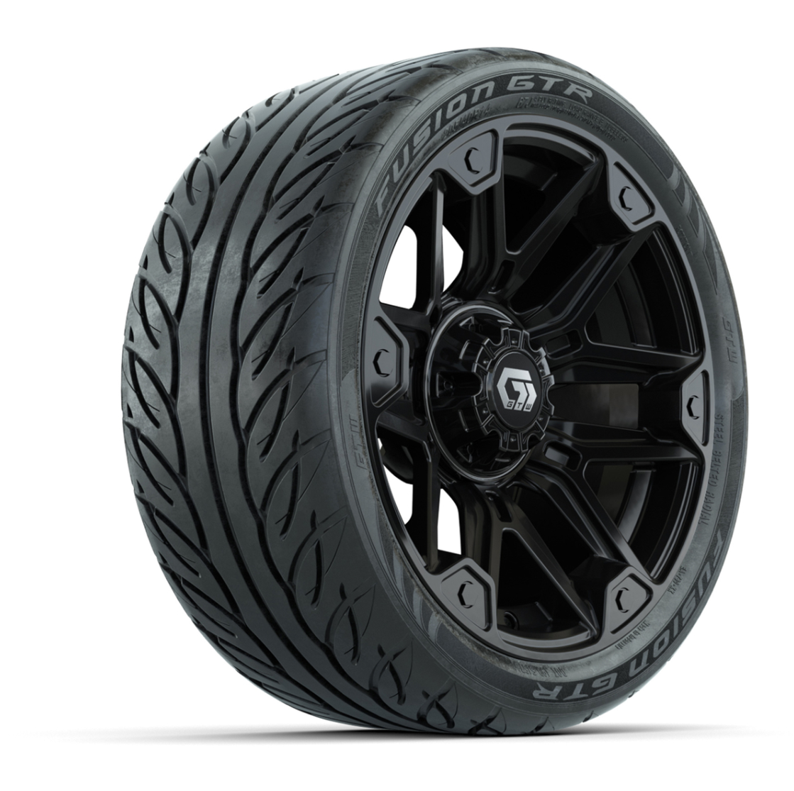 GTW® Graffiti Gloss Black 14 in Wheels with 205/40-R14 Fusion GTR Steel Belted Street Tires – Full Set